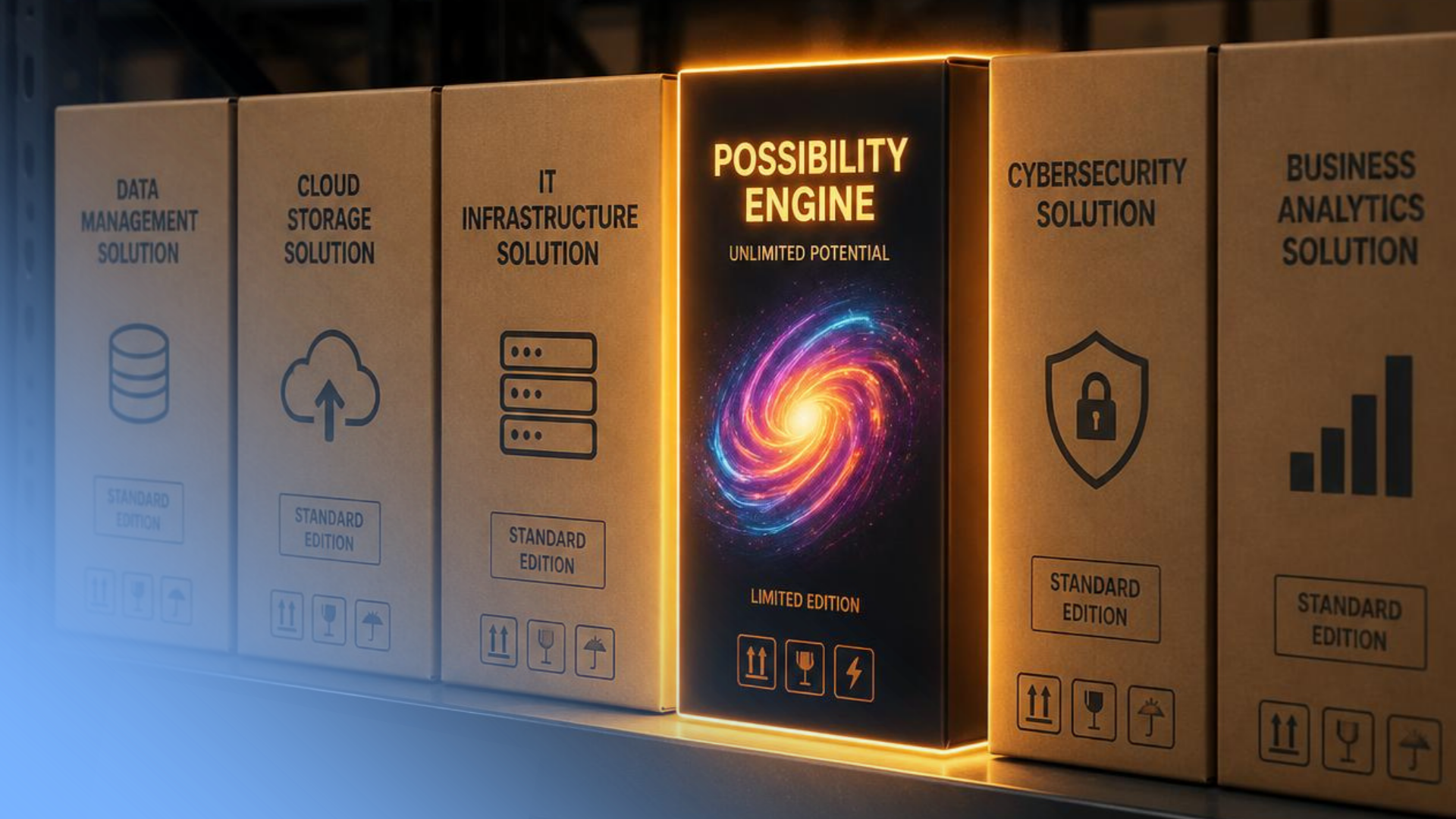 Off the shelf software solutions, with a bespoke option front and centre lit up