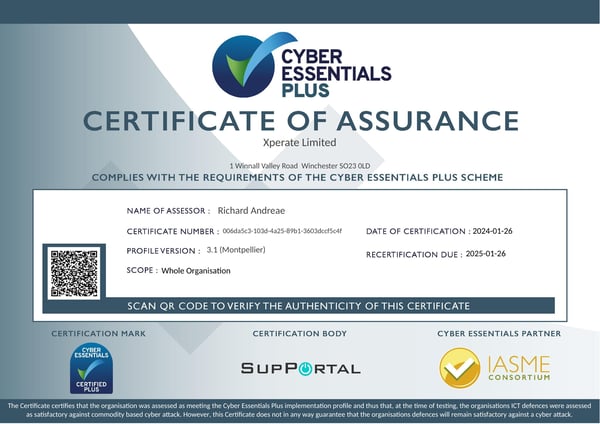 Cyber Essentials Plus Certificate